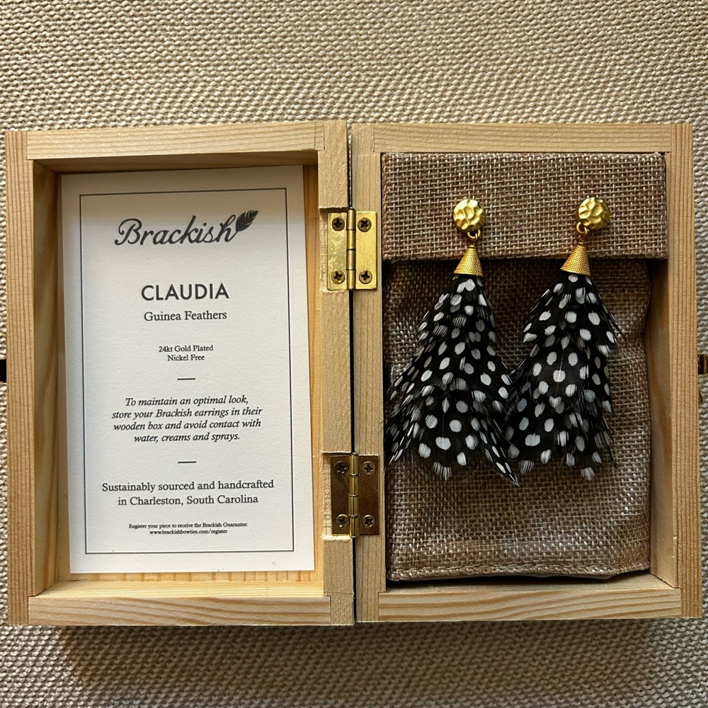 Claudia Guinea Feather Earrings - Black and Gold